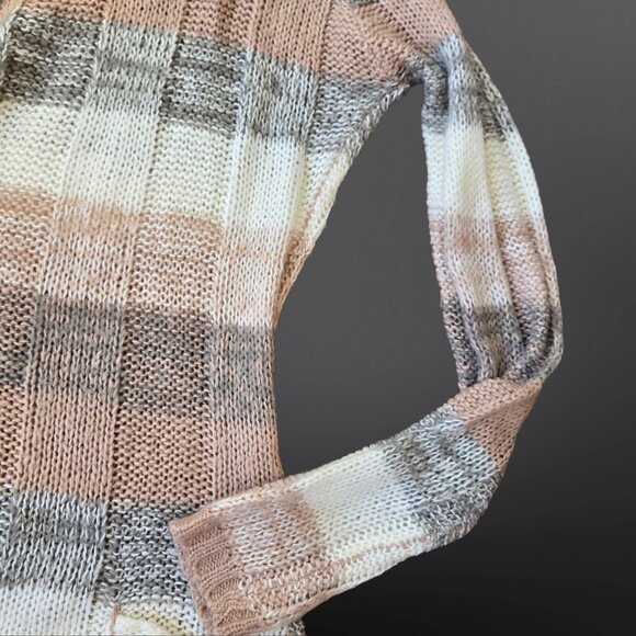 Y2K Sweater Fairy Grunge Boho Size XS Beige Gray Striped Long Sleeve Pockets - Picture 3 of 7